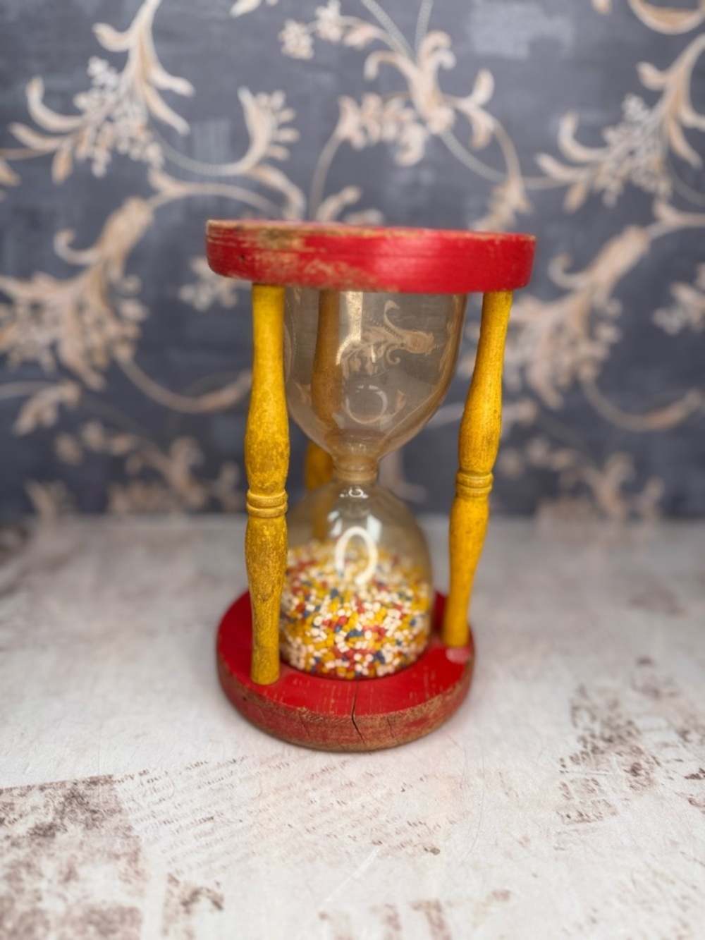 Vintage Playskool Wooden Hourglass Toy Sand Timer Red Yellow Wood
